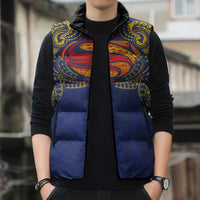 Super Samoan Traditional Tribal Art Tattoos Sleeveless Puffer Jacket Blue Color LT03 - Polynesian Pride