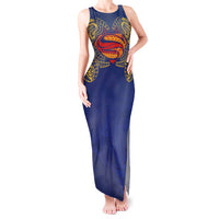 Super Samoan Traditional Tribal Art Tattoos Tank Maxi Dress Blue Color - Polynesian Pride