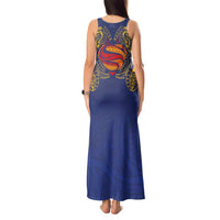 Super Samoan Traditional Tribal Art Tattoos Tank Maxi Dress Blue Color - Polynesian Pride
