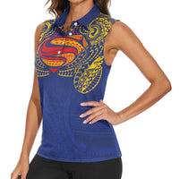 Super Samoan Traditional Tribal Art Tattoos Women Sleeveless Polo Shirt Blue Color LT03 - Polynesian Pride