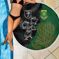 Aotearoa South Africa Rugby Freedom Cup Beach Blanket Kiwi Warriors Haka with King Protea Symbol LT03 - Polynesian Pride
