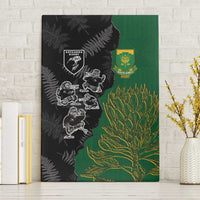 Aotearoa South Africa Rugby Freedom Cup Canvas Wall Art Kiwi Warriors Haka with King Protea Symbol LT03 Without Frame Green - Polynesian Pride