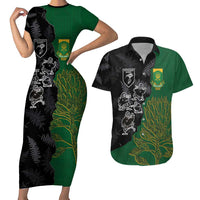 Custom Aotearoa South Africa Rugby Freedom Cup Couples Matching Short Sleeve Bodycon Dress and Hawaiian Shirt Kiwi Warriors Haka with King Protea Symbol - Polynesian Pride