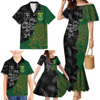 Custom Aotearoa South Africa Rugby Freedom Cup Family Matching Mermaid Dress and Hawaiian Shirt Kiwi Warriors Haka with King Protea Symbol - Polynesian Pride
