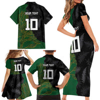 Custom Aotearoa South Africa Rugby Freedom Cup Family Matching Short Sleeve Bodycon Dress and Hawaiian Shirt Kiwi Warriors Haka with King Protea Symbol - Polynesian Pride