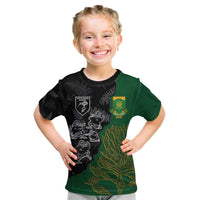 Custom Aotearoa South Africa Rugby Freedom Cup Kid T Shirt Kiwi Warriors Haka with King Protea Symbol - Polynesian Pride