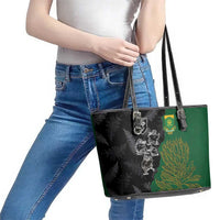 Aotearoa South Africa Rugby Freedom Cup Leather Tote Bag Kiwi Warriors Haka with King Protea Symbol - Polynesian Pride