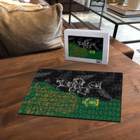 Aotearoa South Africa Rugby Freedom Cup Puzzle Kiwi Warriors Haka with King Protea Symbol - Polynesian Pride