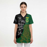 Custom Aotearoa South Africa Rugby Freedom Cup Scrub Top Kiwi Warriors Haka with King Protea Symbol - Polynesian Pride