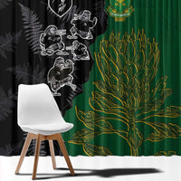 Aotearoa South Africa Rugby Freedom Cup Window Curtain Kiwi Warriors Haka with King Protea Symbol - Polynesian Pride