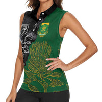 Custom Aotearoa South Africa Rugby Freedom Cup Women Sleeveless Polo Shirt Kiwi Warriors Haka with King Protea Symbol - Polynesian Pride