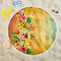 Hawaiian Tropical Fruits and Plants Beach Blanket Kakau Pattern Summer Vibe