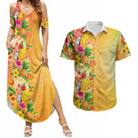 Hawaiian Tropical Fruits and Plants Couples Matching Summer Maxi Dress and Hawaiian Shirt Kakau Pattern Summer Vibe