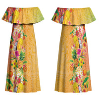 Hawaiian Tropical Fruits and Plants Family Matching Off Shoulder Maxi Dress and Hawaiian Shirt Kakau Pattern Summer Vibe LT03 Mom's Dress Multicolor - Polynesian Pride