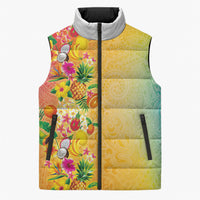 Hawaiian Tropical Fruits and Plants Sleeveless Puffer Jacket Kakau Pattern Summer Vibe