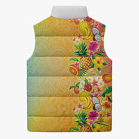 Hawaiian Tropical Fruits and Plants Sleeveless Puffer Jacket Kakau Pattern Summer Vibe