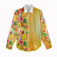 Hawaiian Tropical Fruits and Plants Women Casual Shirt Kakau Pattern Summer Vibe