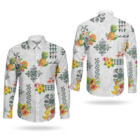 Hawaiian Quilts Couples Matching Off Shoulder Short Dress and Long Sleeve Button Shirt Tropical Fruits and Plants LT03 - Polynesian Pride