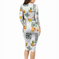 Hawaiian Quilts Long Sleeve Bodycon Dress Tropical Fruits and Plants