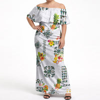 Hawaiian Quilts Off Shoulder Maxi Dress Tropical Fruits and Plants