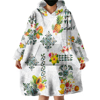 Hawaiian Quilts Wearable Blanket Hoodie Tropical Fruits and Plants