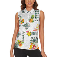 Hawaiian Quilts Women Sleeveless Polo Shirt Tropical Fruits and Plants LT03 - Polynesian Pride