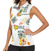 Hawaiian Quilts Women Sleeveless Polo Shirt Tropical Fruits and Plants LT03 - Polynesian Pride