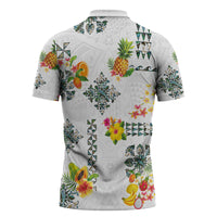 Hawaiian Quilts Zipper Polo Shirt Tropical Fruits and Plants