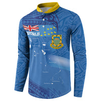 Tuvalu Heritage Button Sweatshirt Map of the Islands and Polynesia Pattern