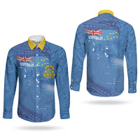 Tuvalu Heritage Couples Matching Mermaid Dress and Long Sleeve Button Shirt Map of the Islands and Polynesia Pattern