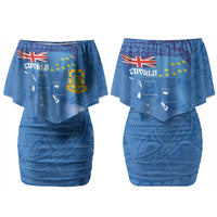 Tuvalu Heritage Couples Matching Off Shoulder Short Dress and Hawaiian Shirt Map of the Islands and Polynesia Pattern