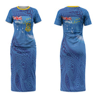 Tuvalu Heritage Couples Matching Short Sleeve Bodycon Dress and Long Sleeve Button Shirt Map of the Islands and Polynesia Pattern