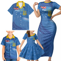 Tuvalu Heritage Family Matching Short Sleeve Bodycon Dress and Hawaiian Shirt Map of the Islands and Polynesia Pattern