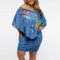 Tuvalu Heritage Off Shoulder Short Dress Map of the Islands and Polynesia Pattern
