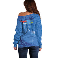 Tuvalu Heritage Off Shoulder Sweater Map of the Islands and Polynesia Pattern