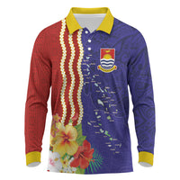 Kiribati Heritage Long Sleeve Polo Shirt Map of the Islands and Polynesia Pattern