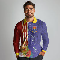 Kiribati Heritage Long Sleeve Polo Shirt Map of the Islands and Polynesia Pattern