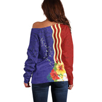 Kiribati Heritage Off Shoulder Sweater Map of the Islands and Polynesia Pattern