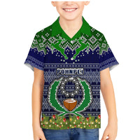 Pohnpei State Christmas Family Matching Mermaid Dress and Hawaiian Shirt Coat of Arms Beautiful Merry Xmas Snowflake LT03 Son's Shirt Blue - Polynesian Pride