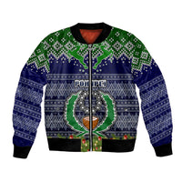 Personalised Pohnpei State Christmas Bomber Jacket Coat of Arms Beautiful Merry Xmas Snowflake LT03 Unisex Blue - Polynesian Pride