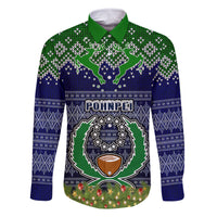 personalised-pohnpei-state-christmas-family-matching-long-sleeve-bodycon-dress-and-hawaiian-shirt-coat-of-arms-beautiful-merry-xmas-snowflake