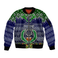 Personalised Pohnpei State Christmas Sleeve Zip Bomber Jacket Coat of Arms Beautiful Merry Xmas Snowflake LT03 Unisex Blue - Polynesian Pride