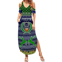 Personalised Pohnpei State Christmas Summer Maxi Dress Coat of Arms Beautiful Merry Xmas Snowflake LT03 Women Blue - Polynesian Pride