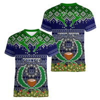 personalised-pohnpei-state-christmas-women-v-neck-t-shirt-coat-of-arms-beautiful-merry-xmas-snowflake