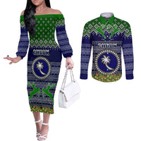 personalised-chuuk-state-christmas-couples-matching-off-the-shoulder-long-sleeve-dress-and-long-sleeve-button-shirts-coat-of-arms-beautiful-merry-xmas-snowflake