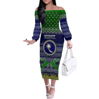 personalised-chuuk-state-christmas-family-matching-off-shoulder-long-sleeve-dress-and-hawaiian-shirt-coat-of-arms-beautiful-merry-xmas-snowflake