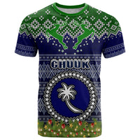 Personalised Chuuk State Christmas T Shirt Coat of Arms Beautiful Merry Xmas Snowflake LT03 Blue - Polynesian Pride
