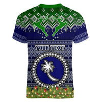 personalised-chuuk-state-christmas-women-v-neck-t-shirt-coat-of-arms-beautiful-merry-xmas-snowflake