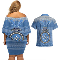 Kosrae Christmas Couples Matching Off Shoulder Short Dress and Hawaiian Shirt Coat of Arms Beautiful Merry Xmas Snowflake LT03 - Polynesian Pride