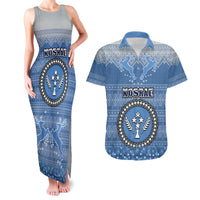 Kosrae Christmas Couples Matching Tank Maxi Dress and Hawaiian Shirt Coat of Arms Beautiful Merry Xmas Snowflake LT03 Blue - Polynesian Pride